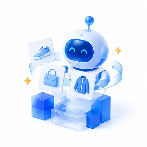 AI 辅助整理商品素材的概念插画