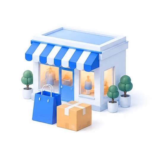 商城与线下门店连接的概念插画